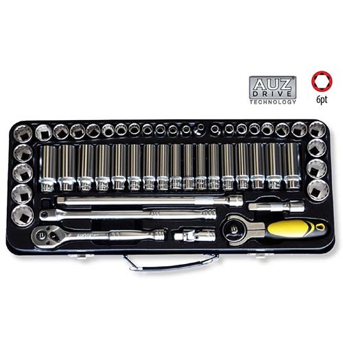 AuzGrip® 3/8'' Sq. Dr. 6 Pt. Deep & Standard Socket Set, 51 Pieces