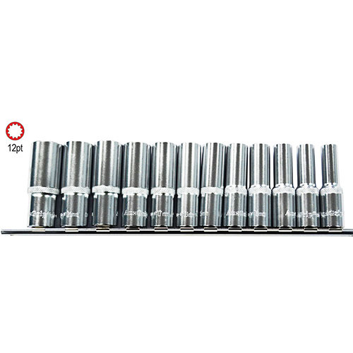 AuzGrip® 1/2" Square Drive 12Point Deep Socket Metric Set, 12 Pieces