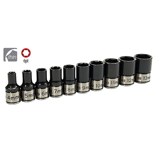 AuzGrip® 1/4'' Sq. Dr. Thin Wall Impact /Hand Socket Set, 10 Pieces