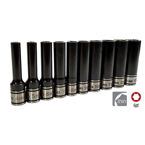 AuzGrip® 1/4'' Sq. Dr. Thin Wall Deep Impact /Hand Socket Set, 10 Pcs.