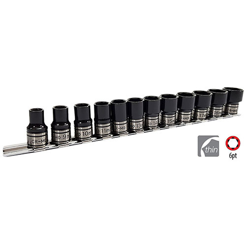 AuzGrip® 3/8'' Sq. Dr. Thin Wall Impact /Hand Socket Set, 12 Pieces