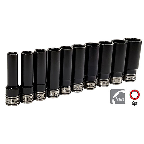 AuzGrip® 3/8'' Sq. Dr. Thin Wall Deep Impact /Hand Socket Set, 10 Pcs.