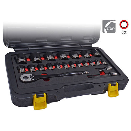 AuzGrip® 1/2'' Sq. Dr. Thin Wall Impact /Hand Socket Set, 22 Pieces