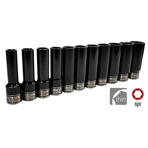 AuzGrip® 1/2'' Sq. Dr. Thin Wall Deep Impact /Hand Socket Set, 11 Pcs.