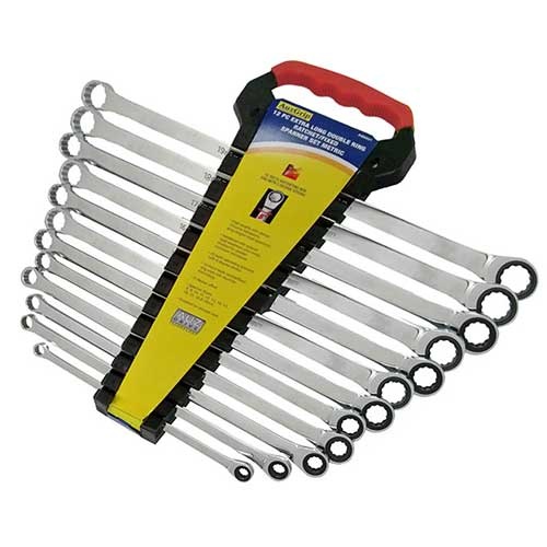 AuzGrip® Extra Long Double Ring Ratchet/Fixed Spanner Metric Set 12Pcs