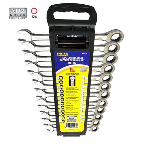 AuzGrip® Combination Ratchet Spanner Metric Set, 12 Pieces