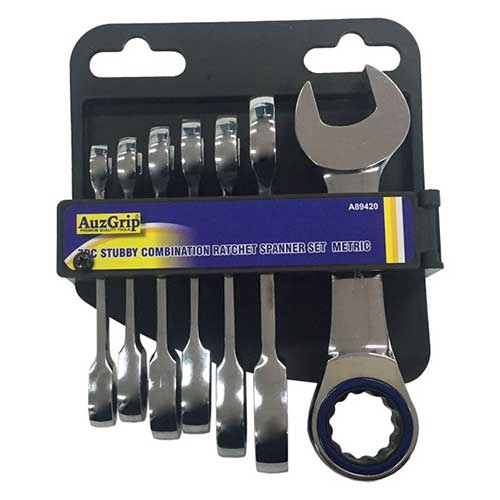 AuzGrip® Stubby Combination Ratchet Spanner Metric Set, 7 Pieces