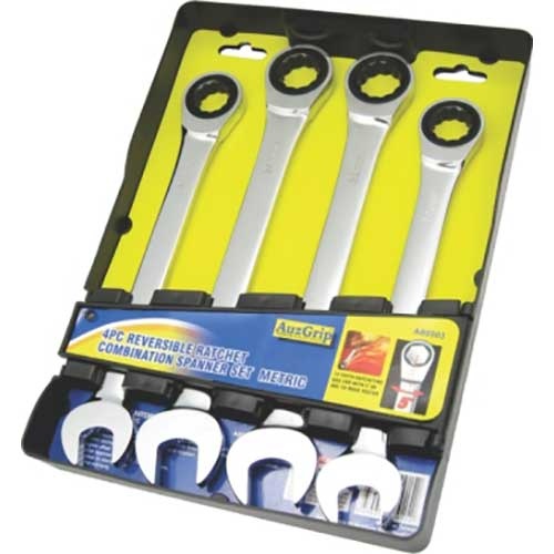AuzGrip® Reversible Ratchet Spanner Metric Set, 4 Pieces