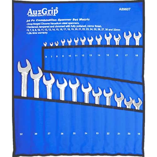 AuzGrip® Combination Spanner Metric Set, 24 Pieces