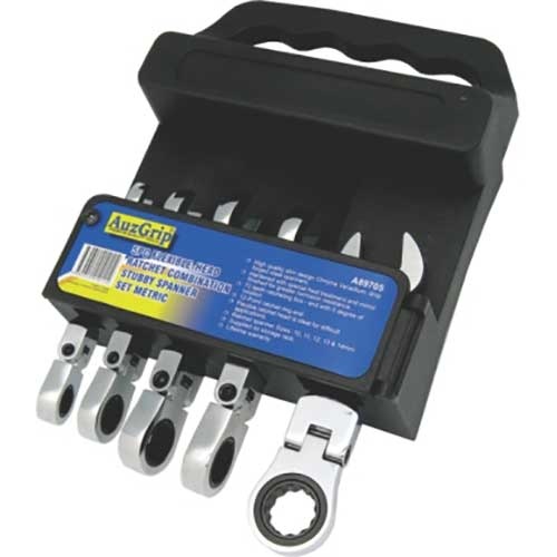 AuzGrip® Stubby Flexible Ratchet Spanner Metric Set, 5 Pieces