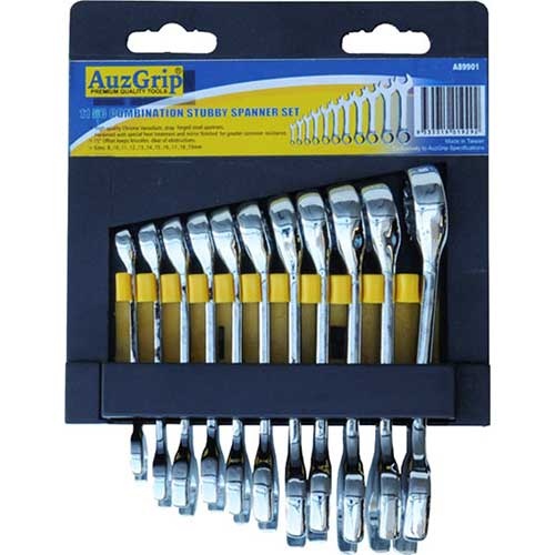 AuzGrip® Combination Stubby Spanner Metric Set, 11 Pieces