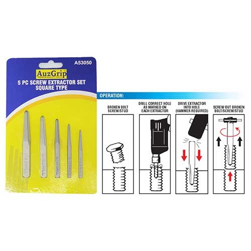 AuzGrip® Square Type Screw Extractor Set, 5 Pieces