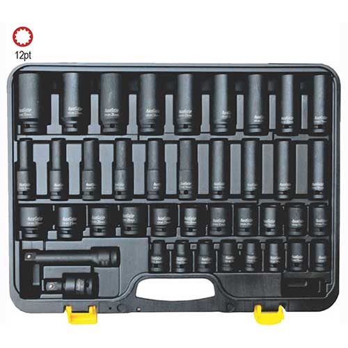 AuzGrip® 1/2'' Sq. Dr. 12 Pt. Deep & Standard Impact Socket Set, 40Pcs