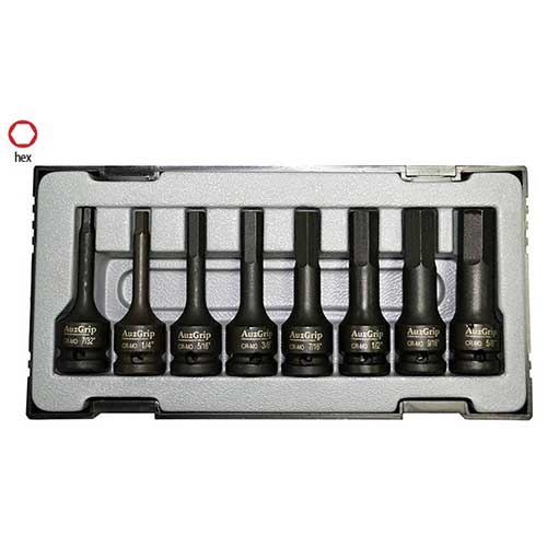 AuzGrip® 1/2'' Sq. Dr. Impact In-Hex Bit Socket Metric Set 78mm, 8Pcs.