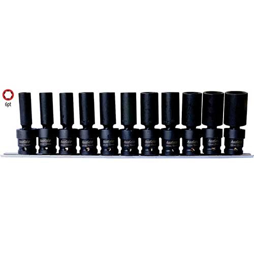 AuzGrip® 1/2" Square Drive Deep Swivel Impact Socket Set, 11 Pieces