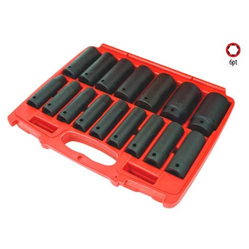 AuzGrip® 1/2'' Sq. Drive 6 Point Deep Impact Socket Metric Set, 16pcs