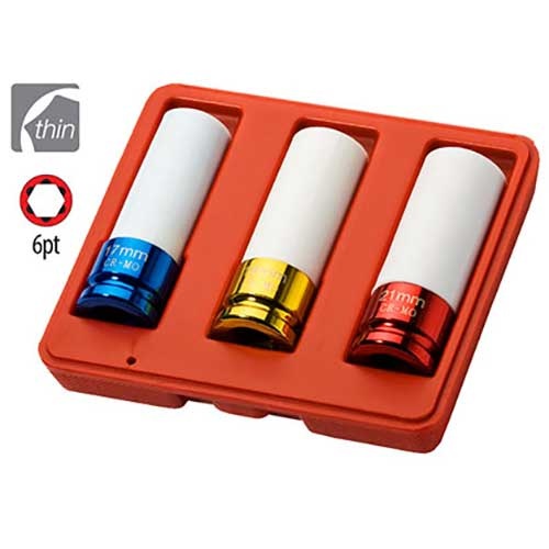 AuzGrip® 1/2'' Square Drive Alloy Wheel Impact Socket Metric Set, 3Pcs