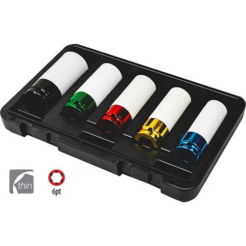 AuzGrip® 1/2'' Square Drive Alloy Wheel Impact Socket Metric Set, 5Pcs