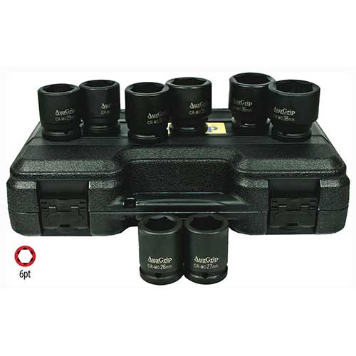AuzGrip® 3/4'' Square Drive 6 Point Impact Socket Metric Set, 8 Pcs.