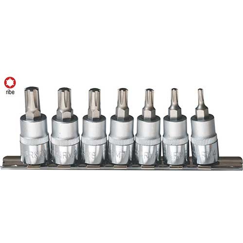 AuzGrip® 3/8" Square Drive 95mm Ribe Socket Bit Set, 7 Pieces