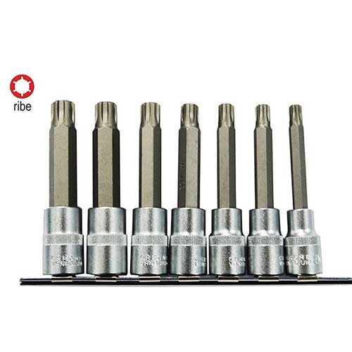 AuzGrip® 1/2" Square Drive 100mm Ribe Socket Bit Set, 7 Pieces