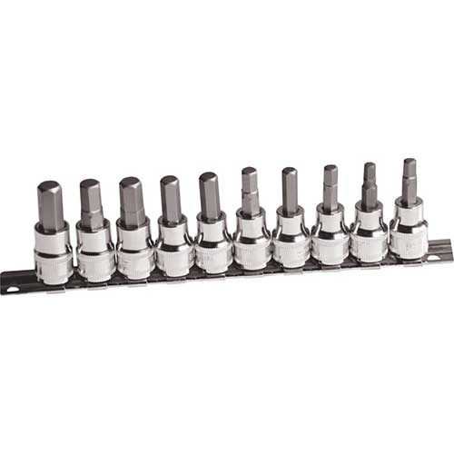 AuzGrip® 3/8" & 1/2" Square Drive Hex Bit Socket SAE Set, 10 Pieces