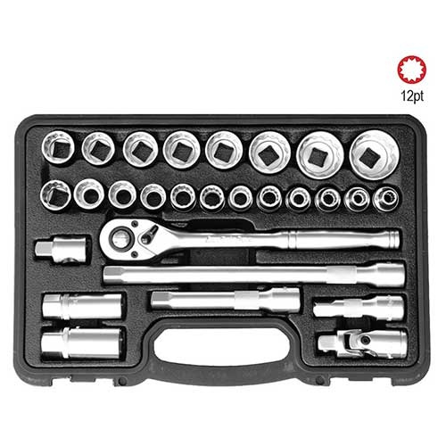 AuzGrip® 1/2'' Square Drive 12 Point Socket Metric Set, 28 Pieces