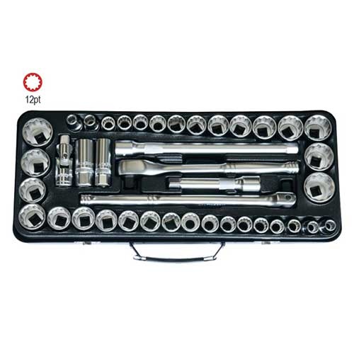 AuzGrip® 1/2'' Square Drive 12 Point Socket Metric/SAE Set, 41 Pieces