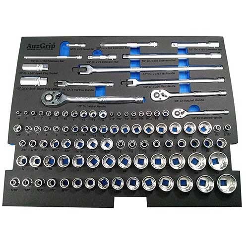 AuzGrip® 1/4", 3/8" & 1/2" 12 Pt. Socket & Accessories Set, 98 Pieces