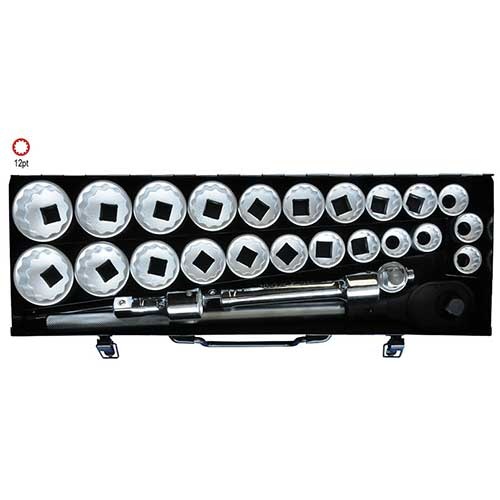 AuzGrip® 3/4'' Square Drive 12 Point Socket Metric/SAE Set, 27 Pieces