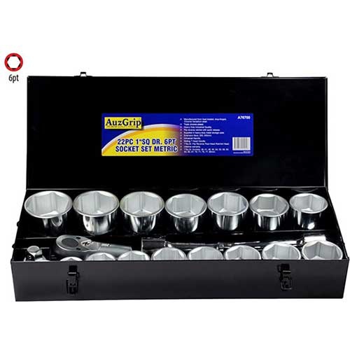 AuzGrip® 1'' Square Drive 6 Point Socket Metric Set, 22 Pieces
