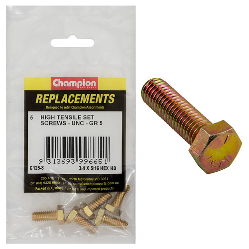 Champion C125-8 3/4 x 5/16" UNC Set Screw , 5-Pack