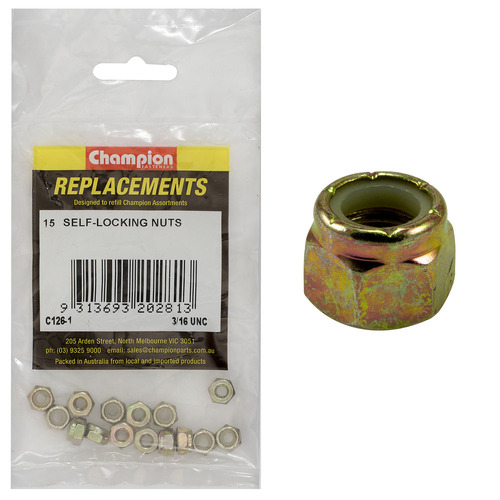 Champion C126-1 3/16" UNC Nylon Insert Lock Nut -  15/Pack