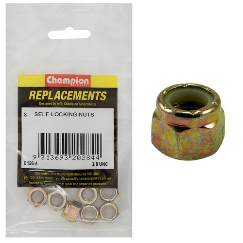 Champion C126-4 3/8" UNC Nylon Insert Lock Nut -  8/Pack