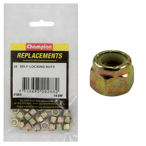 Champion C126-8 1/4" UNF Nylon Insert Lock Nut -  25/Pack
