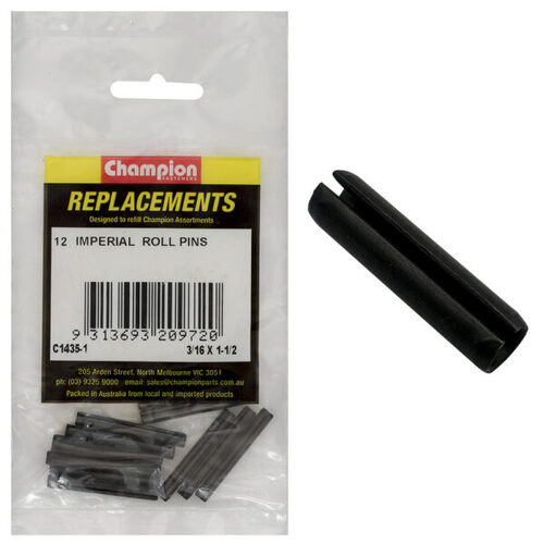 Champion C1435-1 Imperial Roll Pin 3/16 x 1-1/2" - 12/Pack
