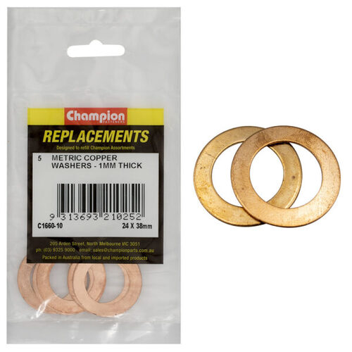 Champion C1660-10 Metric Copper Washer 24mm x 38mm - 5/Pack