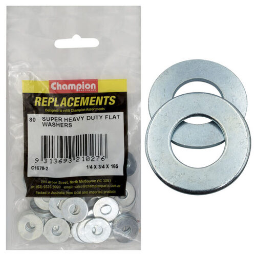 Champion C1670-2 Heavy Duty Flat Washer 1/4 x 3/4" x 16G - 80/Pack