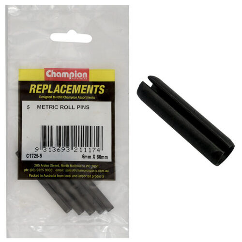 Champion C1725-5 Metric Roll Pin 6 x 60mm - 5/Pack