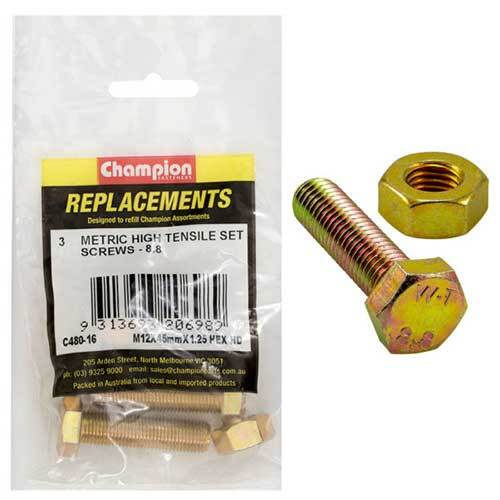 Champion C480-16 Set Screws M12 x 45 x 1.25 & Nuts -  3/Pack
