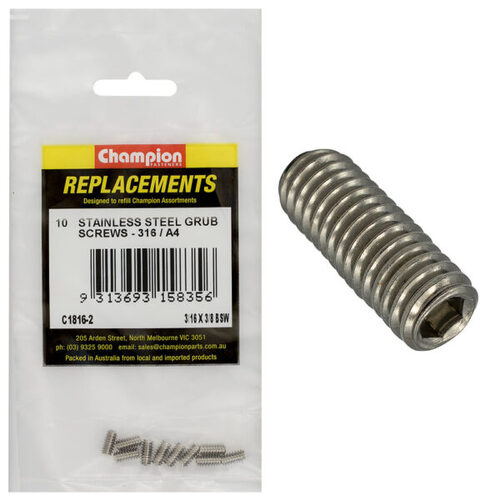 Champion C1816-2 3/16 x 3/8" BSW Stainless Grub Screw - 10/Pack