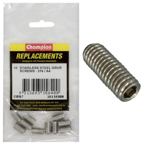 Champion C1816-7 3/8 x 5/8" BSW Stainless Grub Screw - 10/Pack