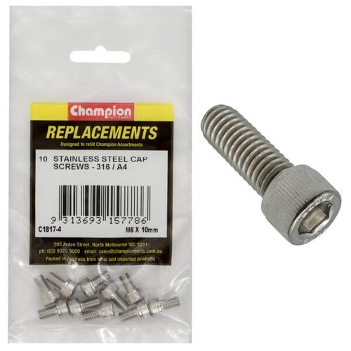 Champion C1817-4 M6 x 10mm Socket Head Cap Screw (316) - 10/Pack