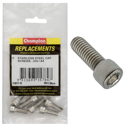 Champion C1817-10 M8 x 20mm Socket Head Cap Screw (316) - 6/Pack