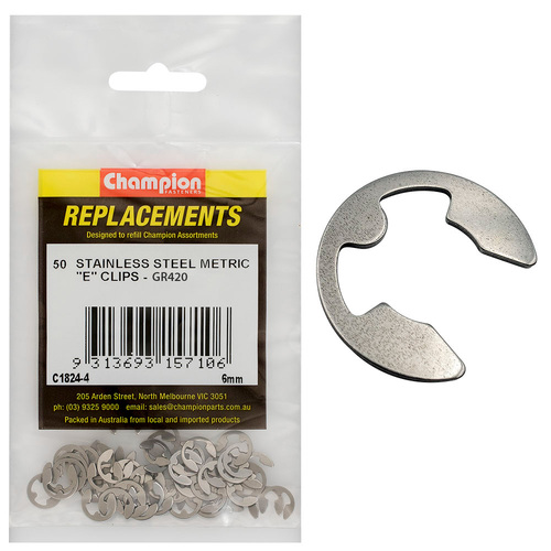 Champion C1824-4 Stainless Steel E Type Circlip 6mm - 50/Pack