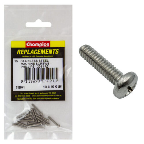 Champion C1860-1 Round Head Machine Screw 1/8 x 3/4" Stainless - 15/Pack