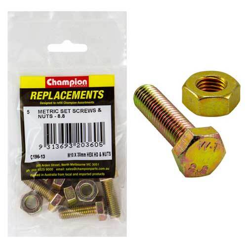 Champion C196-13 M10 x 30mm Set Screw High Tensile -  5/Pack