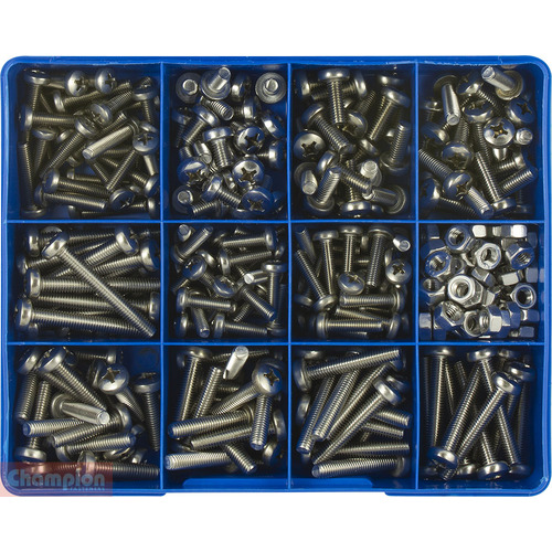 Champion CA1888 Pan Phillips Machine Screw & Nut (316) Kit, 345 Pcs