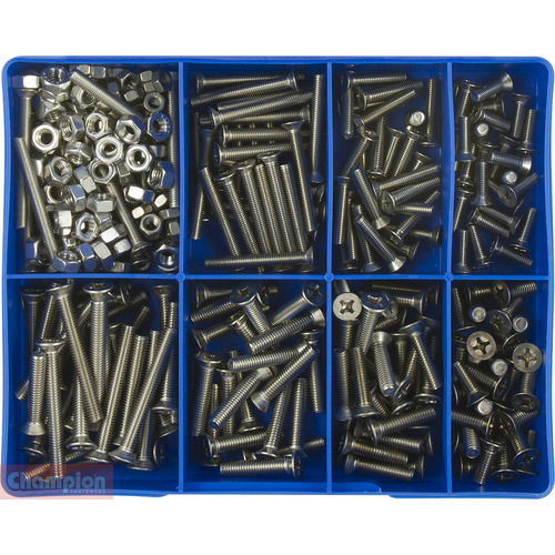 Champion CA1890 Machine Screw Phillips & Nut (316/A4) Kit, 295 Pcs