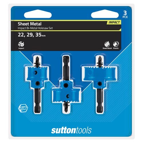 Sutton H119S3 Impact Bi-Metal HSS Hole Saw Pack of 3